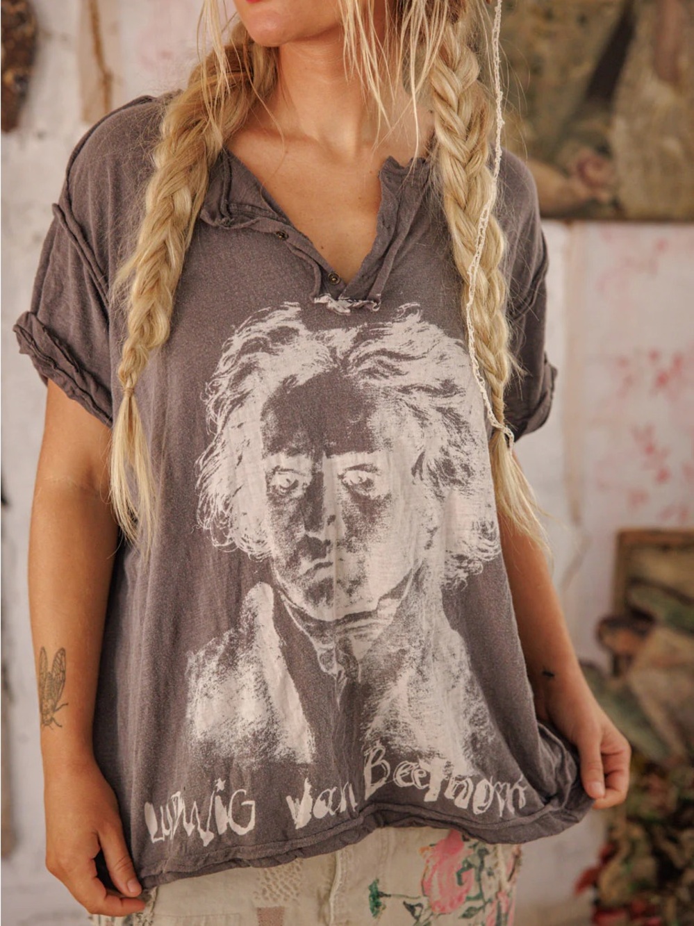 Magnolia Pearl Beethoven Julien Henley Shirt Loose Top